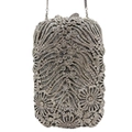 Dettaglio pochette di cristallo con strass argento scintillanti e motivo floreale intricato - Argento