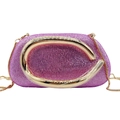 Pink rhinestone evening clutch bag with gold oval handle and chain strap for weddings - Pink