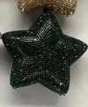 Star-shaped clutch evening bag covered in deep green rhinestones with gold accents - Dark Green