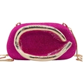 Rose pink rhinestone clutch bag with gold C-shaped handle and crossbody chain strap - Rose Red