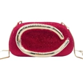 Elegant red rhinestone evening clutch bag with a unique gold metal handle and chain - Red