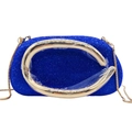 Navy blue evening clutch bag with sparkling rhinestones and a gold circular handle - Sapphire Blue
