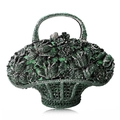 Lussuosa borsa da sera a cesto con strass verdi e fiori per eventi eleganti - Verde