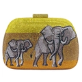Pochette de soirée luxueuse en strass avec motif d'éléphants mère et enfant - Jaune