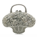 Borsa da sera a cesto di fiori argentata con strass di cristallo e telaio metallico - Argento