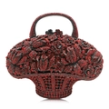 Elegant red flower basket evening bag with rhinestones and hollow metal design - Dark Red