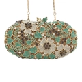Elegante borsa da sera con cristalli a fiori e foglie con sottile tracolla dorata - Verde opale e bianco