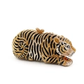 Dettaglio della borsa da sera a forma di tigre con strass dorati e cristalli lucidi - Oro Nero