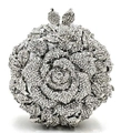 Elegant rose shape evening clutch bag encrusted with silver rhinestones and leaf clasp - Silver