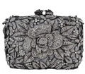 Luxury rhinestone evening clutch bag featuring a 3D silver rose flower pattern and crystal - Gray With White Rhinestones