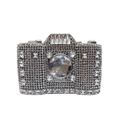 Silver camera-shaped evening clutch bag fully covered with sparkling rhinestones - Silver
