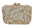 Luxurious gold floral evening clutch bag with iridescent rhinestones and rose clasp - Gold AB