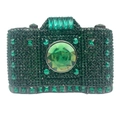 Emerald crystal camera clutch bag with sparkling rhinestones and luxury evening style - Green