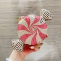 Pochette de soirée en forme de bonbon avec strass spirale rouge et blanc et fermoir doré - Rose Multicolore