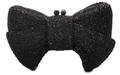 Elegant black rhinestone bow clutch bag with dark blue bead clasp for evening parties - Solid Black