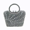 Silver luxury evening clutch bag with full rhinestones and a round top handle - Silver