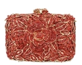 Exquisite red rhinestone evening clutch bag with rose floral patterns and gold metal frame - Red