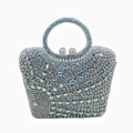 Silver rhinestone clutch bag with shimmering peacock pattern and pearl clasp handle - Silver AB Color