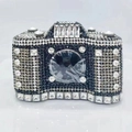 Elegant camera-shaped evening clutch bag with black and silver crystal rhinestones - Black Gray Silver