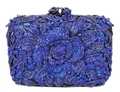 Blue floral crystal evening clutch bag with rose pattern and jewel flower clasp - Royal Blue