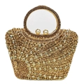 Luxury champagne gold evening clutch bag with sparkling rhinestones and pearl handles - Gold