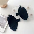 Gants en maille noirs sans doigts avec bords-côtes et étiquette de marque en gros plan - Taille unique / Noir