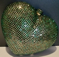 Elegant heart-shaped evening clutch bag fully covered in sparkling green crystals - Green