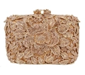 Luxuriöse goldene Abendtasche mit Kristallbesatz und hohlem Rosenblütendesign - Champagner