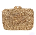 Champagnergoldene Abendtasche mit Rosenmuster und funkelnden Strasssteinen - Gold / Goldener Kristall