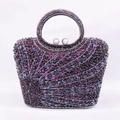 Clutch rigida di lusso con strass neri e viola e chiusura con perle preziose - Viola