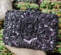 Deep purple rhinestone clutch bag with luxury crystal rose pattern for evening parties - Purple