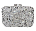 Funkelnde silberne Abendtasche mit AB-Kristall-Strass und hohlem Rosen-Verschluss - Silber AB