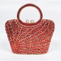 Elegante pochette rossa con strass, cornice dorata e chiusura con perle bianche - Rosso