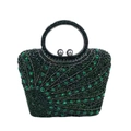 Green and grey rhinestone clutch bag with pearl kiss-lock and round metal handle - Green