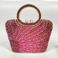Luxury magenta and pink rhinestone clutch bag with gold handle and pearl clasp - Rose Red