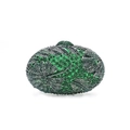 Detailed view of emerald green and black rhinestones in a leaf pattern on a clutch bag - 10# Green