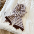 Detail of striped knitted scarf with wool texture and retro color block design - Purple Color Fringe Stripes