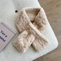 Detail of beige faux fur scarf showing the unique crisscross woven texture and soft material - 4D Chain Beige Coffee