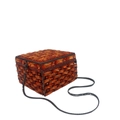 Macro detail of the amber crystal rectangular clutch bag with black metal chain strap - Orange
