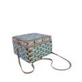 Detail of crystal clutch bag with iridescent blue sequins and golden metal chain - Gold AB