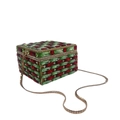 Detail of crystal clutch bag with red and green rhinestones and golden snake chain - Colorful