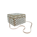 Detail of crystal clutch bag with rectangular rhinestones and rose gold chain strap - Gold / White Zirconia