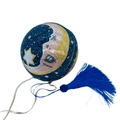 Borsa da sera sferica con strass luna e stelle, nappina blu e tracolla a catena sottile - Luna Stellata