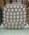 Pochette ottagonale in strass argento con rete di cristalli e chiusura a sfera in metallo - Argento