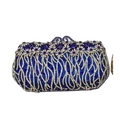 Navy blue daisy floral evening clutch bag with sparkling crystals and wave rhinestones - Royal Blue and Silver