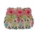Luxury rose crystal clutch bag with champagne gold rhinestones and floral design - Gold Multicolor