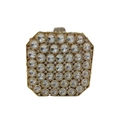 Octagonal gold rhinestone clutch bag with sparkling round crystals and top spherical clasp - Gold / White Zirconia