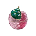 Elegante borsa a mano a forma di mela con cristalli rosa sfumati e dettagli di foglie verdi - Mela Rosa