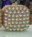 Luxurious octagonal rhinestone clutch bag with iridescent AB crystals and gold frame - Gold AB
