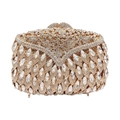 Luxury rhinestone evening clutch bag with gold metal frame and sparkling crystal petal pattern - Gold / White Zirconia